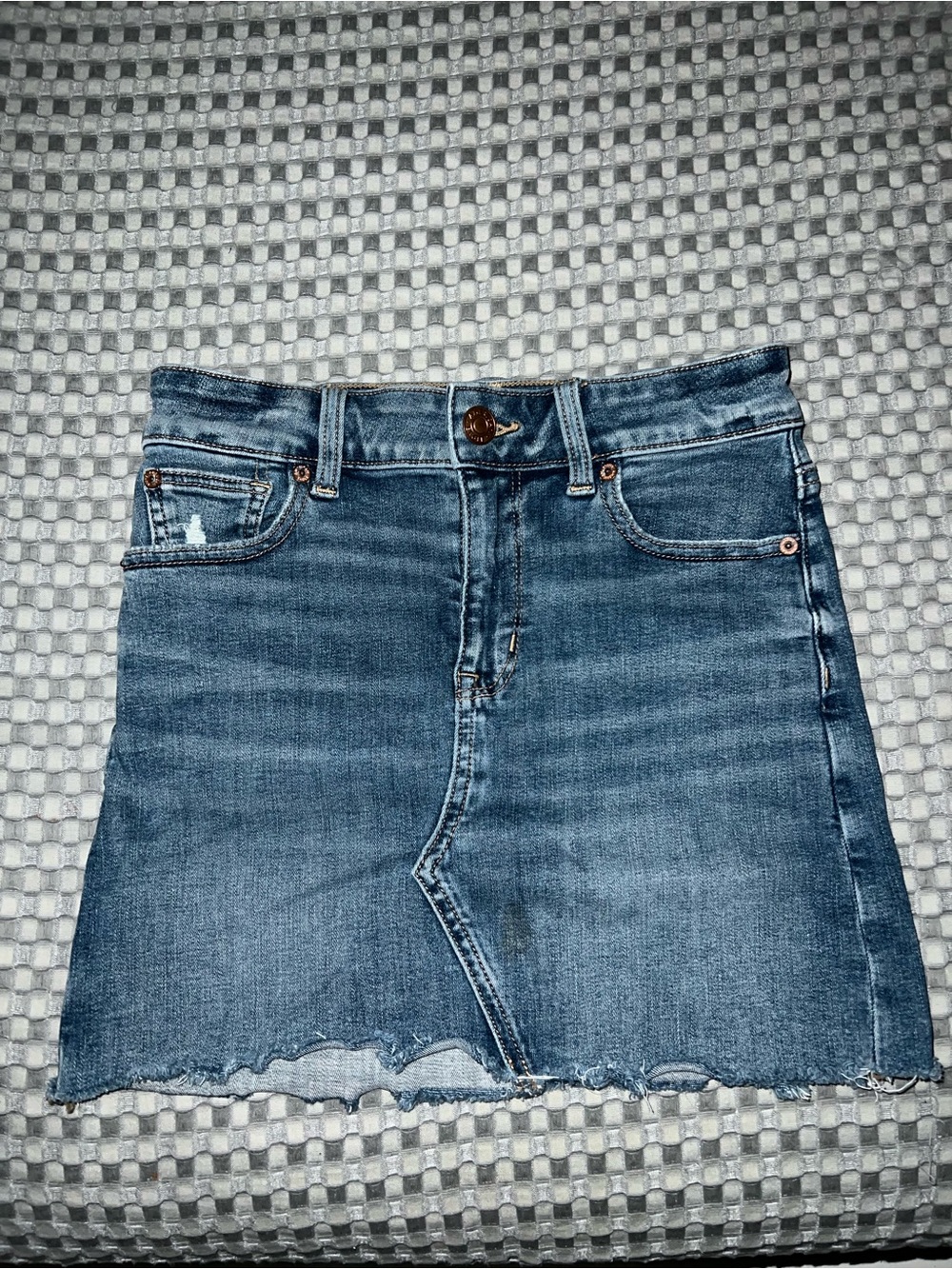 American Eagle Outfitters Blue Denim Mini Skirt - Frayed Hem